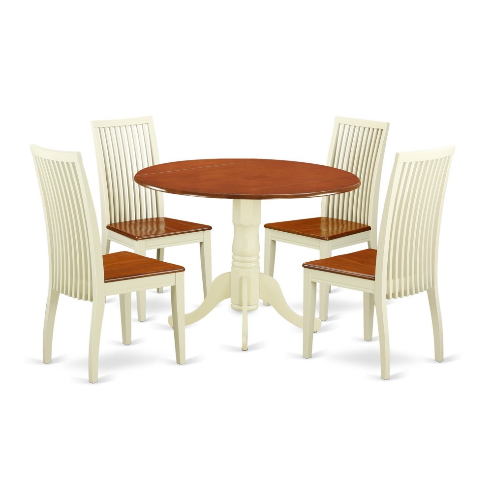 5 Pc Dublin Kitchen Set-Dining Table, 4 Wood Seat Kitchen Chairs, Buttermilk & Cherry