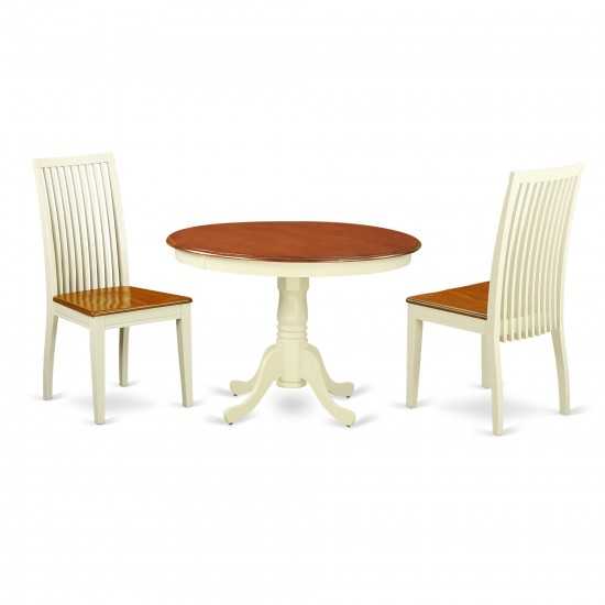 3 Pc Hartland Set, One Round 42In Dinette Table, Two Dinette Chairs, Wood Seat In A Beautiful Black, Cherry Finish.