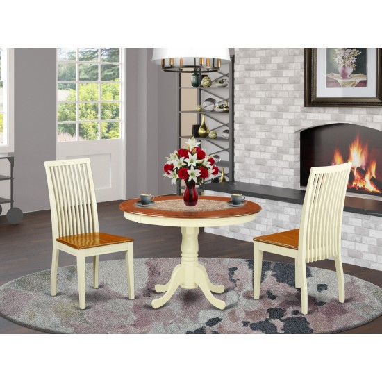 3 Pc Hartland Set, One Round 42In Dinette Table, Two Dinette Chairs, Wood Seat In A Beautiful Black, Cherry Finish.