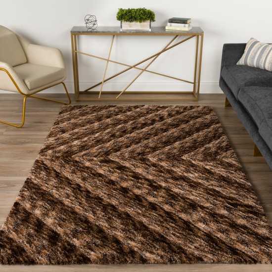 Archer Table Tufted Chevron Microfiber Shag Area Rug 5’x7’6", Brown, AAR31BR5X8