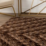 Archer Table Tufted Chevron Microfiber Shag Area Rug 5’x7’6", Brown, AAR31BR5X8