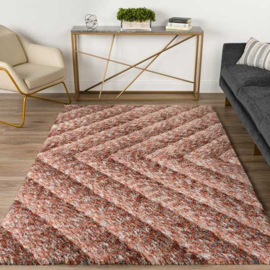 Table Tufted Chevron Microfiber Shag Area Rug, 3’6" x 5’6", Canyon, AAR31CA4X6