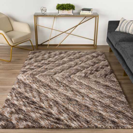 Table Tufted Chevron Microfiber Shag Area Rug, 3’6"x5’6" Earth, AAR31EA4X6