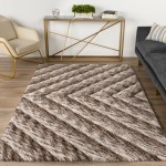 Table Tufted Chevron Microfiber Shag Area Rug, 5’x7’6" Mushroom, AAR31MU5X8