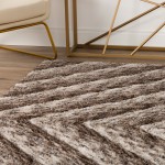 Table Tufted Chevron Microfiber Shag Area Rug, 5’x7’6" Mushroom, AAR31MU5X8