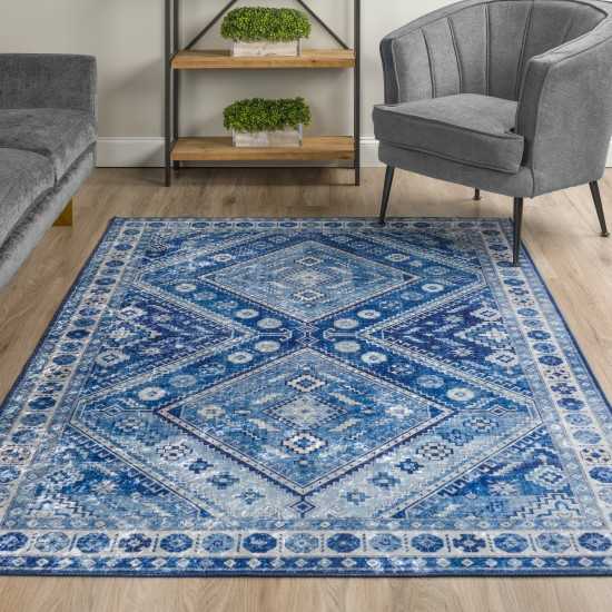 Avignon Traditional Diamond Non-skid Area Rug, 5’ x 7’6", Blue, AAV38BL5X8