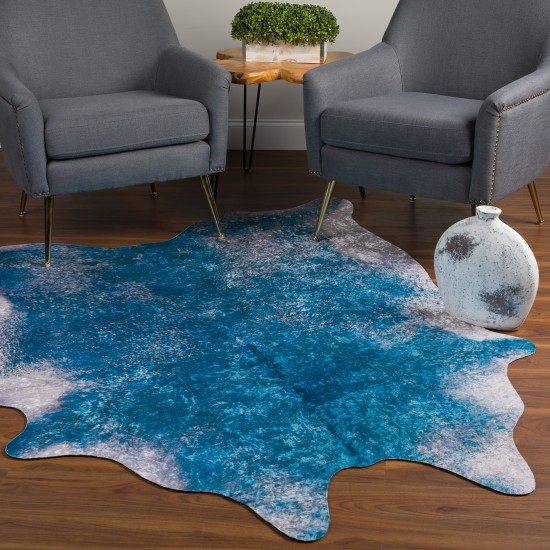 Cheyenne Faux Hide Print Non-skid Area Rug, 3’6" x 4’4", Sky, ACH35SK3X5