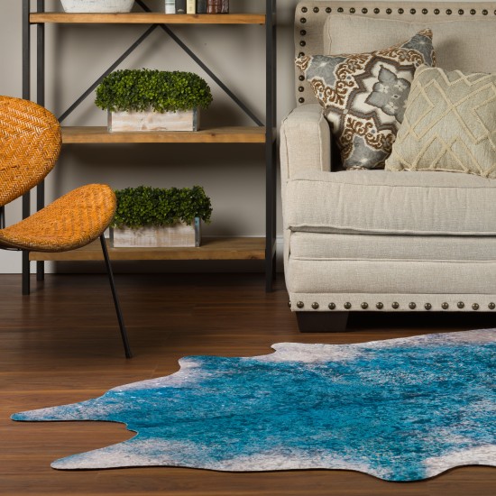 Cheyenne Faux Hide Print Non-skid Area Rug, 7’9" x 9’7", Sky, ACH35SK8X10