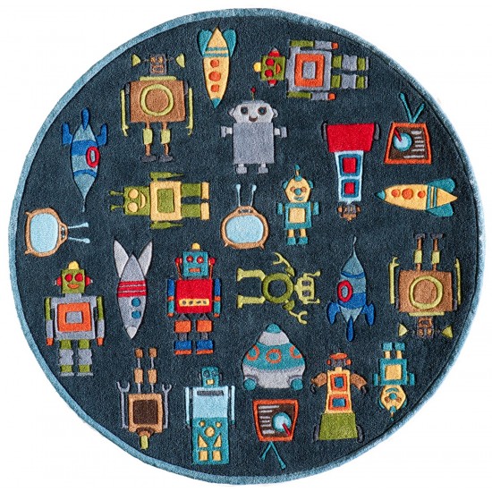 Rug, Momeni, Lil Mo Whimsy, LMJ-1, Steel Blue, 5' X 5' Round, 17642