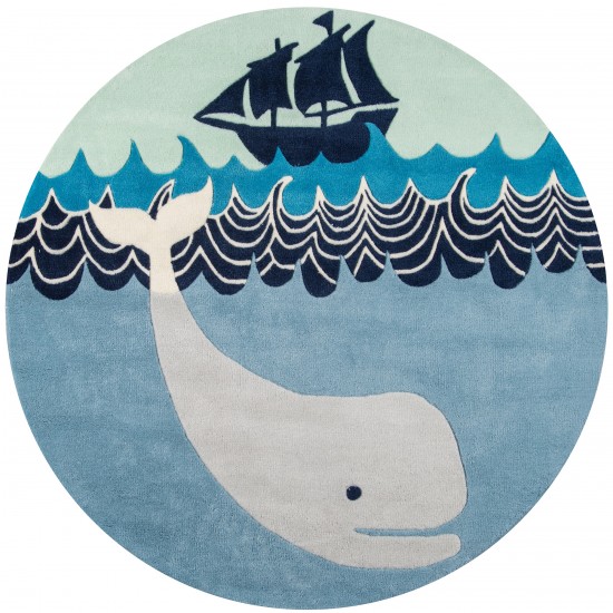 Rug, Momeni, Lil Mo Whimsy, LMJ27, Multi Blue, 5' X 5' Round, 32306