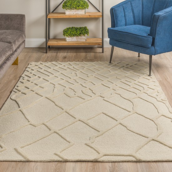 Crest Casual Trellis Hand Spun Wool Area Rug, 5’ x 7’6", Linen, ACR31LI5X8