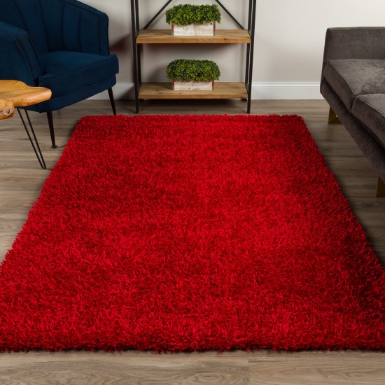 Addison Ojai Solid Shag Area Rug, 5’ x 7’6", Ruby, AOJ31RU5X8