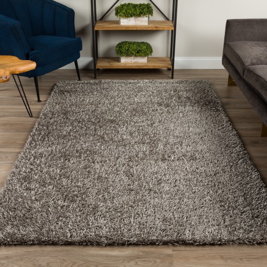 Addison Ojai Solid Shag Area Rug, 3’6" x 5’6", Silver, AOJ31SI4X6