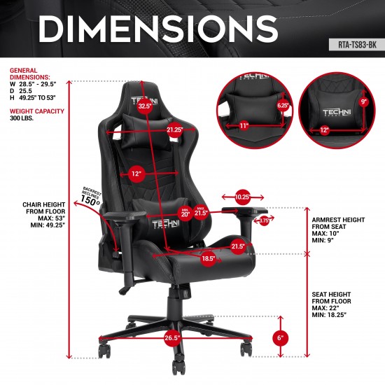 Techni Sport TS-83 Ergonomic High Back Racer Style PC Gaming Chair, Black