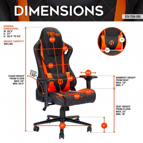 Techni Sport TS-84 Ergonomic High Back Racer Style PC Gaming Chair, Orange