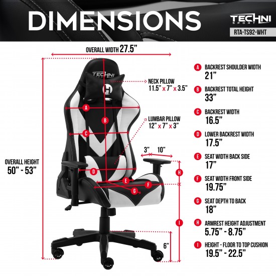 Techni Sport TS-92 Office-PC Gaming Chai, White