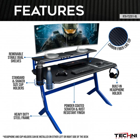 Techni Sport Blue Stryker Gaming Desk, Blue