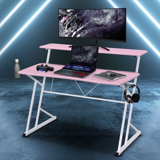 Techni Sport Computer Gaming Desk with Shelves - Pink