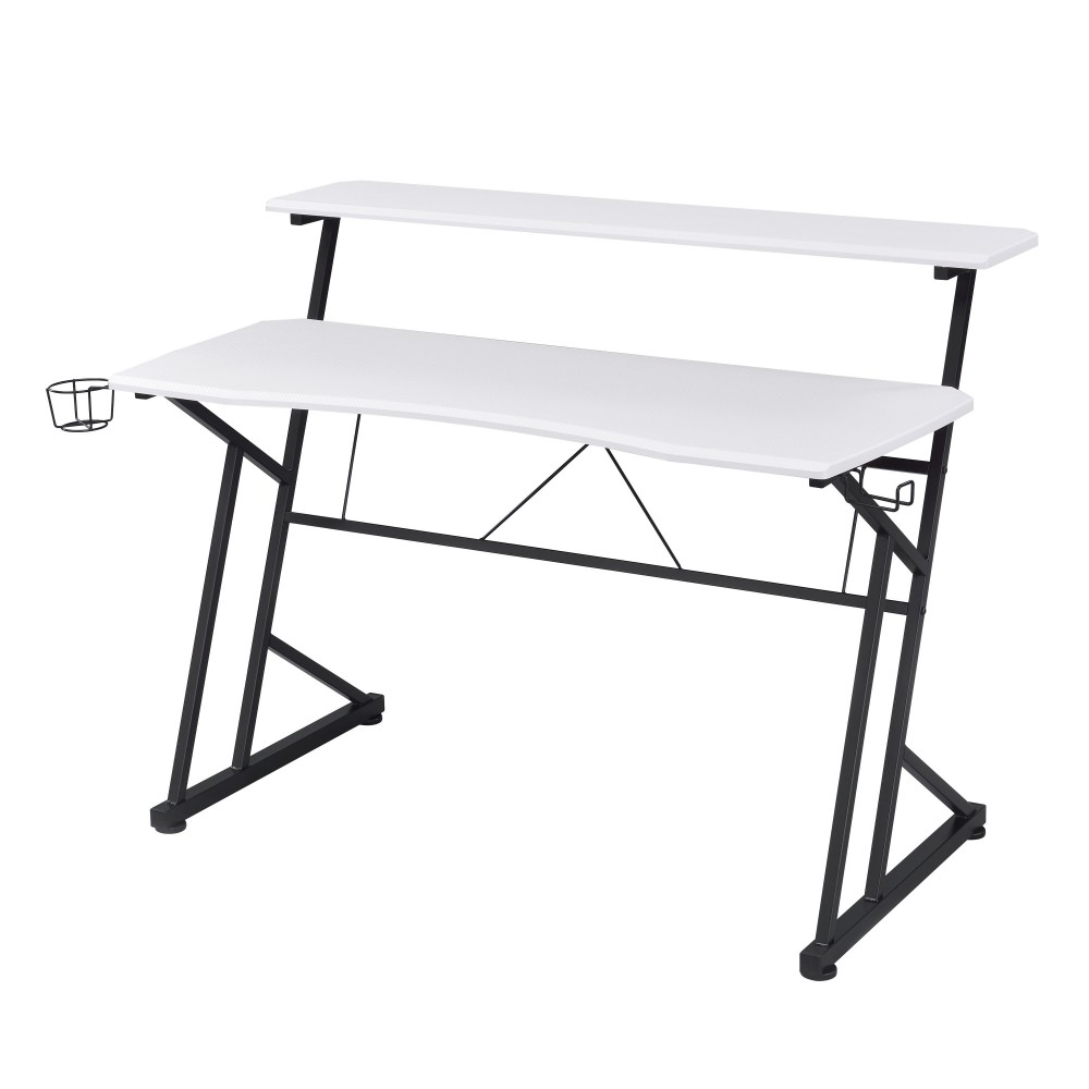 Techni Sport Computer Gaming Desk with Shelves - White