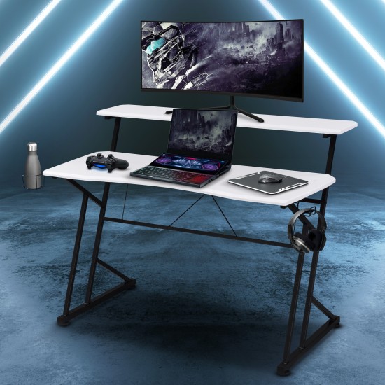 Techni Sport Computer Gaming Desk with Shelves - White