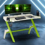 Techni Sport Ergonomic Computer Gaming Desk Workstation with Cupholder & Headphone Hook, Green