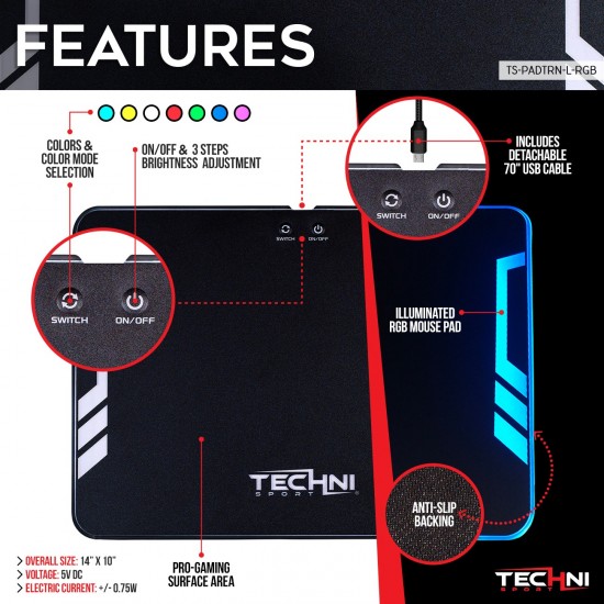 Techni Sport Tron RGB Gaming Mouse Pad