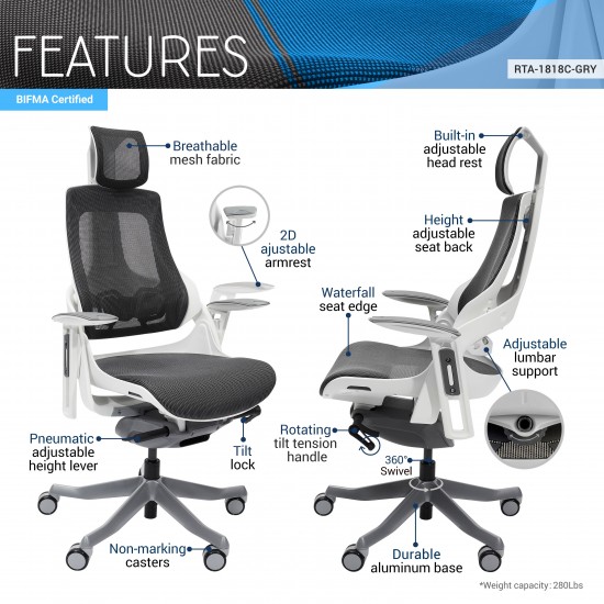 Techni Mobili LUX Ergonomic Executive Chair, Grey