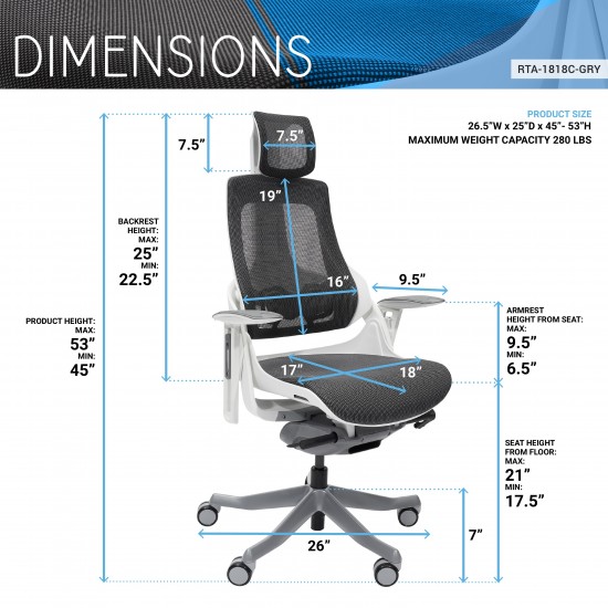 Techni Mobili LUX Ergonomic Executive Chair, Grey