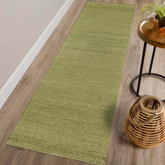 Prism Celery Diamond Weave Wool Runner Rug, 2’3" x 7’6", Celery, APR32CE2X8