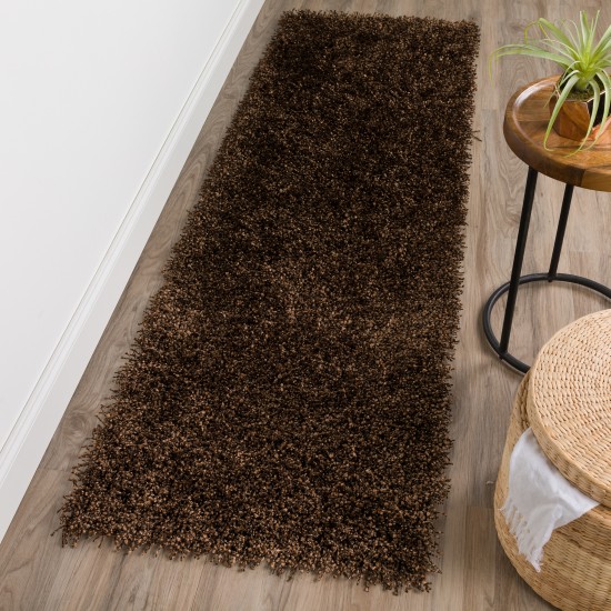 Addison Sommer Solid Brown Shag Runner Rug, 2’3" x 7’6", Brown, ASM31BR2X8