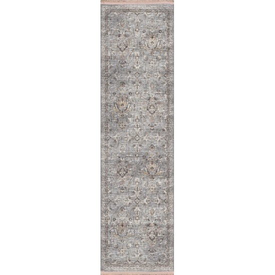 Sterling Patterned Damask Power Loomed Runner, 2' x 7'6", Ash, AST34AS2X8