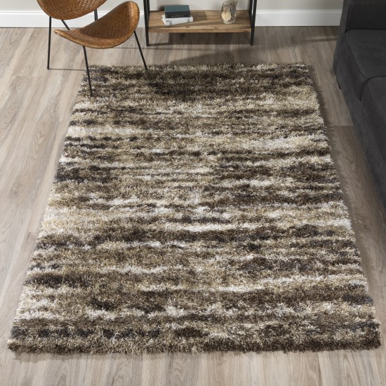 Borealis Abstract Stripe Mushroom Area Rug, 7’10"x10’7", Mushroom, OSBR42MS8X11