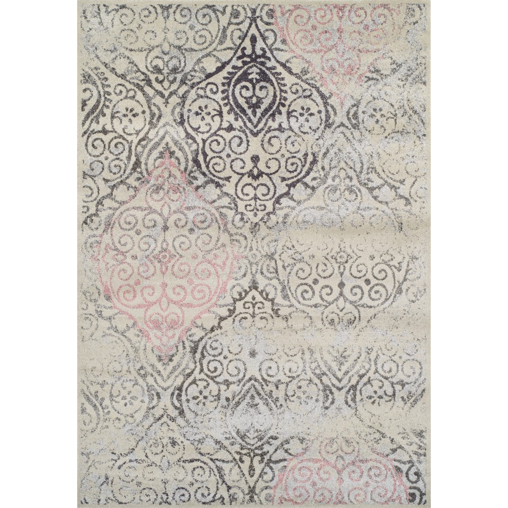 Addison Platinum Vintage Damask Area Rug, 9’6" x 13’2", Pink, OSPL30PI10X13