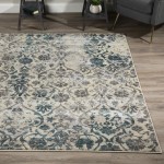 Platinum Distressed Damask Area Rug, 9’6" x 13’2", Peacock, OSPL31PC10X13