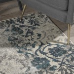 Platinum Distressed Damask Area Rug, 9’6" x 13’2", Peacock, OSPL31PC10X13