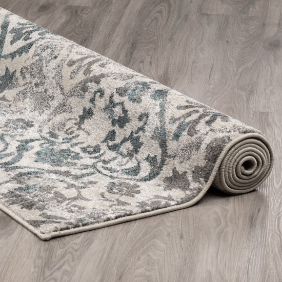 Platinum Distressed Damask Area Rug, 9’6" x 13’2", Peacock, OSPL31PC10X13