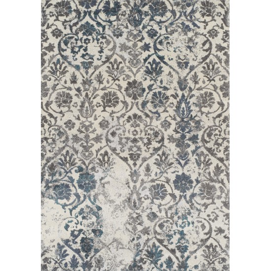 Addison Platinum Distressed Damask Area Rug, 3’3" x 5’3", Peacock, OSPL31PC3X5