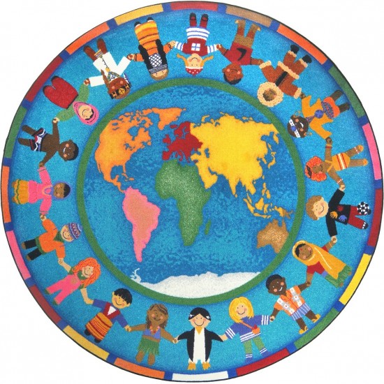 Hands Around the World 7'7" Round area rug in color Multi