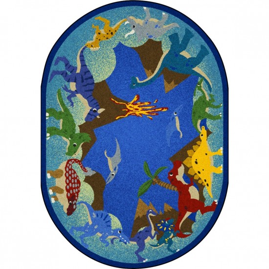 Dino Parade 5'4" x 7'8" Oval area rug in color Multi