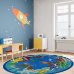 Dino Parade 7'7" Round area rug in color Multi