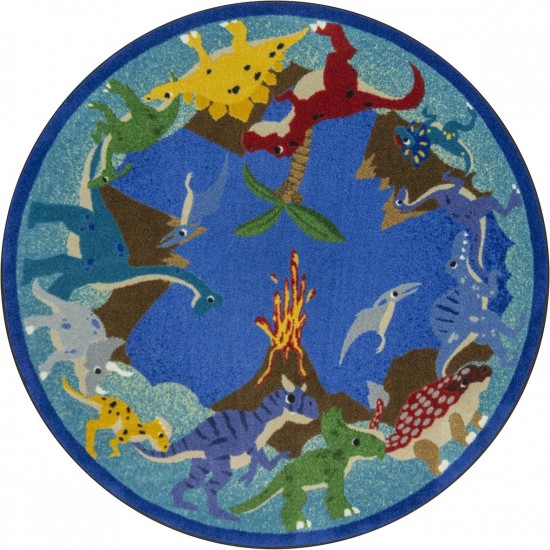 Dino Parade 5'4" Round area rug in color Multi