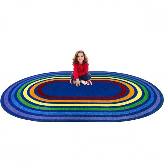 Rainbow Rings 5'4" x 7'8" Oval area rug in color Multi