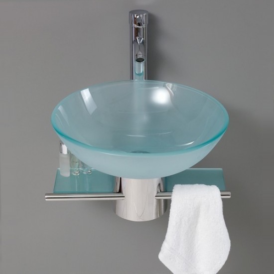 Fresca Cristallino 18" Modern Glass Bathroom Vanity w/ Frosted Vessel Sink