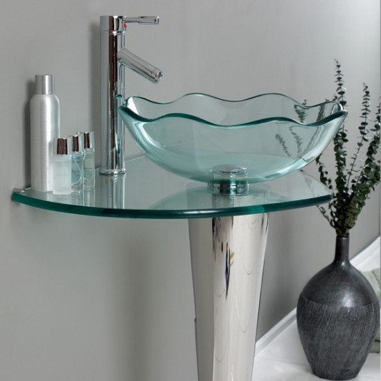 Fresca Netto 24" Modern Glass Bathroom Vanity w/ Wavy Edge Vessel Sink