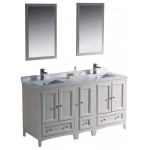 Oxford 60" Antique White Traditional Double Sink Bathroom Vanity, FVN20-241224AW