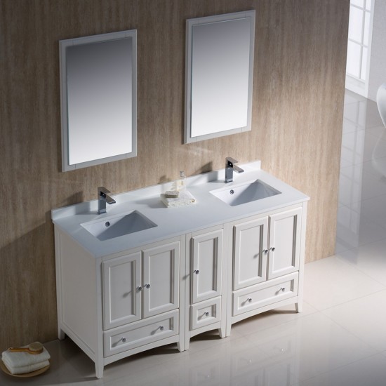 Oxford 60" Antique White Traditional Double Sink Bathroom Vanity, FVN20-241224AW