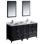 Oxford 60" Espresso Traditional Double Sink Bathroom Vanity, FVN20-241224ES