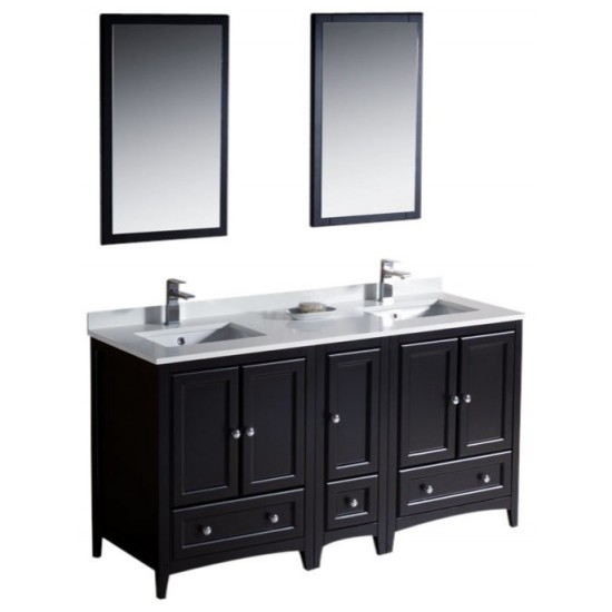 Oxford 60" Espresso Traditional Double Sink Bathroom Vanity, FVN20-241224ES