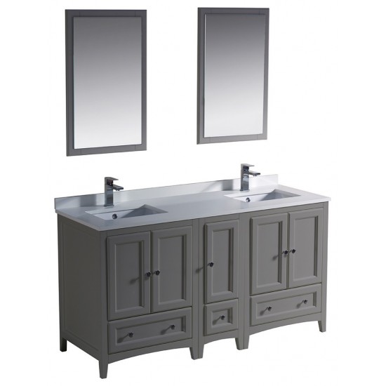 Fresca Oxford 60" Gray Traditional Double Sink Bathroom Vanity, FVN20-241224GR