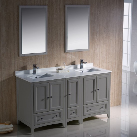 Fresca Oxford 60" Gray Traditional Double Sink Bathroom Vanity, FVN20-241224GR